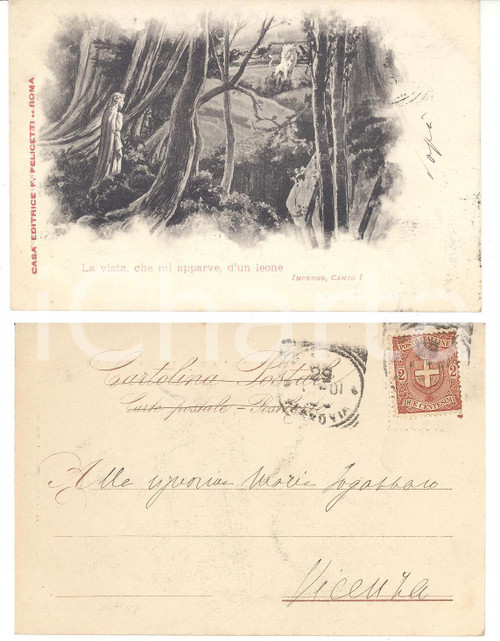 1901 Cartolina ANTONIO FOGAZZARO alla figlia Maria - Dante Inferno I *AUTOGRAFO 1901 Cartolina ANTONIO FOGAZZARO alla figlia Maria - Dante Inferno I *AUTOGRAFO